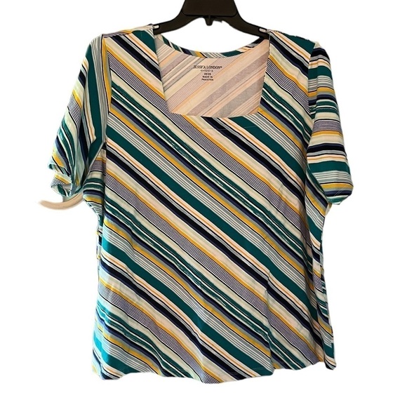 Jessica London Women’s Plus Size Square Neck Striped Tee - Picture 1 of 5